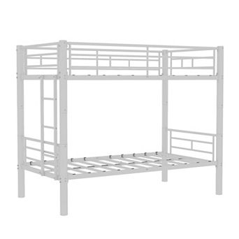 Pnronnc Twin Over Twin Metal Bunk Bed for Kids, Convertible into 2 Beds, Safety Guardrails & Ladder