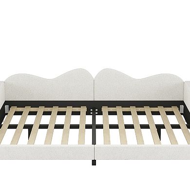 Pnronnc Full Upholstered Daybed with Cloud-Shaped Backrest, Sherpa Fabric Sofa Bed Frame for Kids