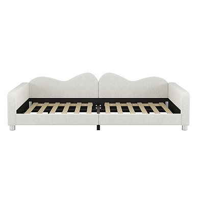 Pnronnc Full Upholstered Daybed with Cloud-Shaped Backrest, Sherpa Fabric Sofa Bed Frame for Kids
