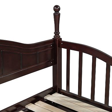 Pnronnc Wooden Twin Size Daybed with Trundle, 2 Storage Drawers, Extendable Sofa Bed Frame