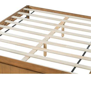 Pnronnc Wooden Bed Frame Platform Bed with Curved Headboard Footboard