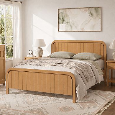 Pnronnc Wooden Bed Frame Platform Bed with Curved Headboard Footboard