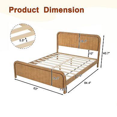 Pnronnc Wooden Bed Frame Platform Bed with Curved Headboard Footboard