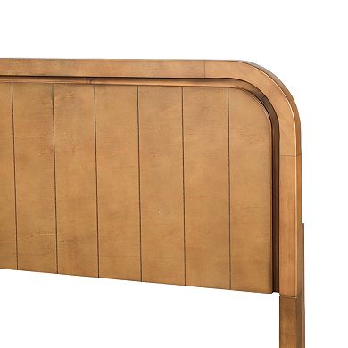 Pnronnc Wooden Bed Frame Platform Bed with Curved Headboard Footboard