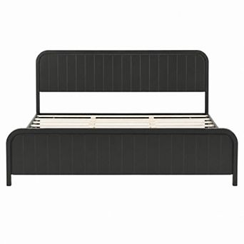 Pnronnc Wooden Bed Frame Platform Bed with Curved Headboard Footboard