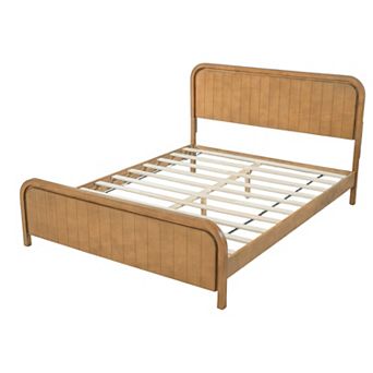 Pnronnc Wooden Bed Frame Platform Bed with Curved Headboard Footboard