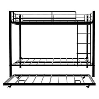 Pnronnc Metal Bunk Bed Frame with Pull-Out Trundle, Guardrails and Ladder for Kids Teens