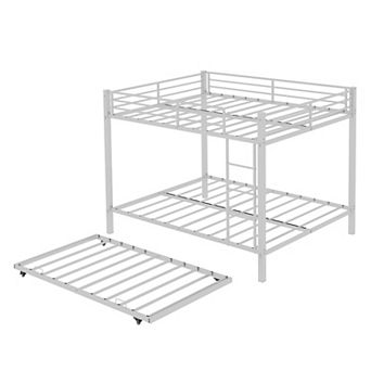 Pnronnc Metal Bunk Bed Frame with Pull-Out Trundle, Guardrails and Ladder for Kids Teens