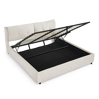Pnronnc Hydraulic Lift-Up Storage Bed Upholstered Platform Bed Frame with Tufting Headboard