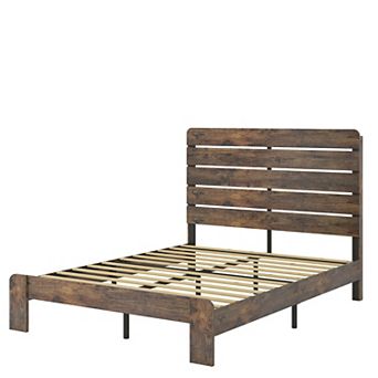 Pnronnc Wooden Platform Bed Frame with Wood Slats Headboard, Metal Frame Support