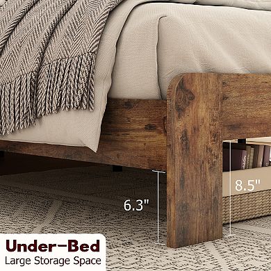 Pnronnc Wooden Platform Bed Frame with Wood Slats Headboard, Metal Frame Support
