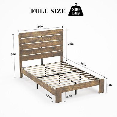 Pnronnc Wooden Platform Bed Frame with Wood Slats Headboard, Metal Frame Support