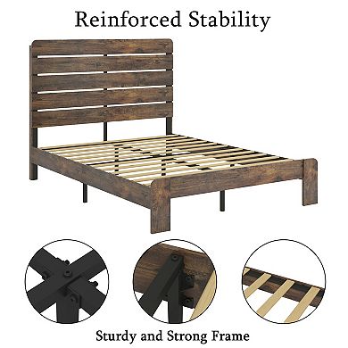 Pnronnc Wooden Platform Bed Frame with Wood Slats Headboard, Metal Frame Support