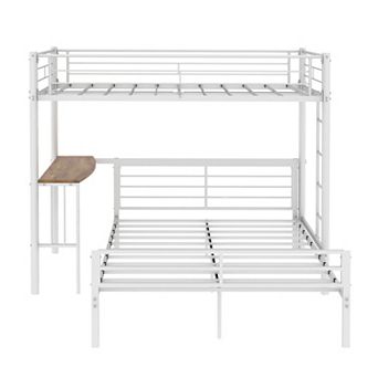Pnronnc Twin Over Full Metal Bunk Bed with Built-In Desk, Guardrails, Staircase Climbing