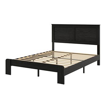 Pnronnc Wooden Bed Frame Platform Bed with Headboard, Metal Frame Support, Wood Slat Support