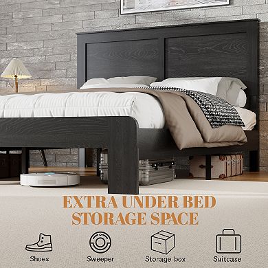 Pnronnc Wooden Bed Frame Platform Bed with Headboard, Metal Frame Support, Wood Slat Support