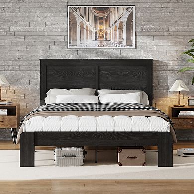 Pnronnc Wooden Bed Frame Platform Bed with Headboard, Metal Frame Support, Wood Slat Support