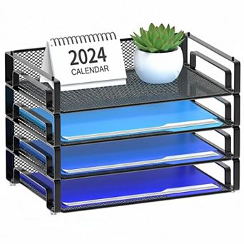 4 Pack Stackable Mesh Letter Paper Tray Desk File Organizer for Letter A4 Size