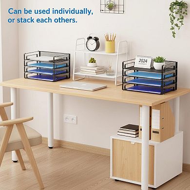 4 Pack Stackable Mesh Letter Paper Tray Desk File Organizer for Letter A4 Size
