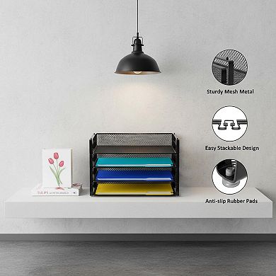 4 Pack Stackable Mesh Letter Paper Tray Desk File Organizer for Letter A4 Size