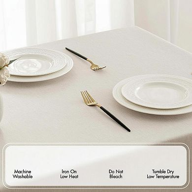 Rectangle Linen Polyester Tablecloth Decorative Cutouts, Waterproof Stain Resistant, Farmhouse