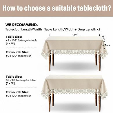 Rectangle Linen Polyester Tablecloth Decorative Cutouts, Waterproof Stain Resistant, Farmhouse