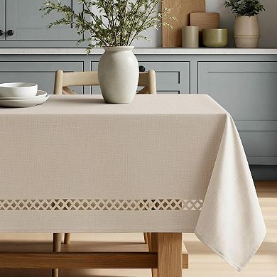 Rectangle Linen Polyester Tablecloth Decorative Cutouts, Waterproof Stain Resistant, Farmhouse