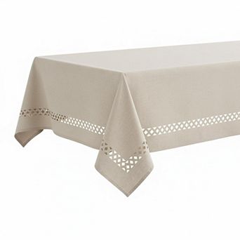 Rectangle Linen Polyester Tablecloth Decorative Cutouts, Waterproof Stain Resistant, Farmhouse