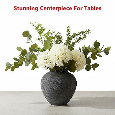 Real Touch White Faux Hydrangea Eucalyptus Arrangement Hyper Realistic Artificial Flower