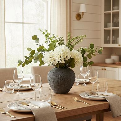 Real Touch White Faux Hydrangea Eucalyptus Arrangement Hyper Realistic Artificial Flower