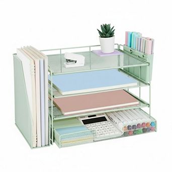 4 tier Desk Organizer with Drawer & 2 Pen Holders Office Supplies Sorter