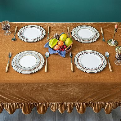 Luxurious Solid Rectangle Tablecloth Retro Farmhouse Ruffle Washable for Party Wedding Dining Decor