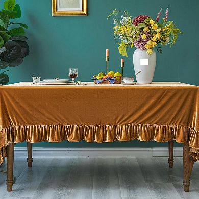 Luxurious Solid Rectangle Tablecloth Retro Farmhouse Ruffle Washable for Party Wedding Dining Decor