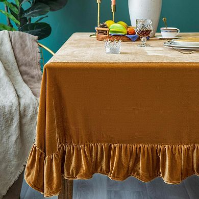 Luxurious Solid Rectangle Tablecloth Retro Farmhouse Ruffle Washable for Party Wedding Dining Decor