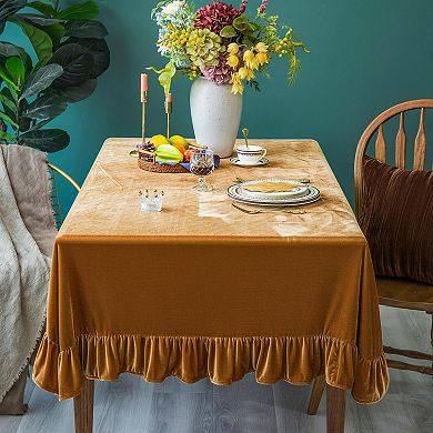 Luxurious Solid Rectangle Tablecloth Retro Farmhouse Ruffle Washable for Party Wedding Dining Decor