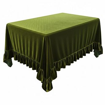 Luxurious Solid Rectangle Tablecloth Retro Farmhouse Ruffle Washable for Party Wedding Dining Decor