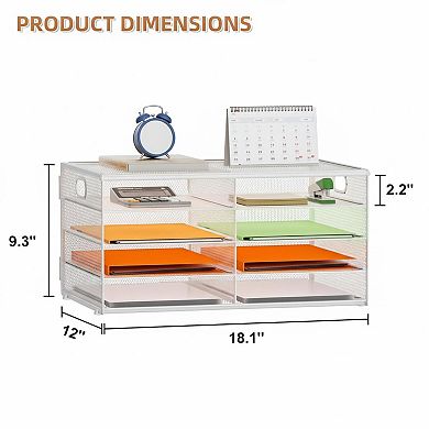 5 Tier Desktop Literature Organizer Mesh 8 Compartments File Sorter with Portable Handle