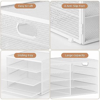 5 Tier Desktop Literature Organizer Mesh 8 Compartments File Sorter with Portable Handle