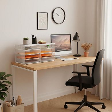 5 Tier Desktop Literature Organizer Mesh 8 Compartments File Sorter with Portable Handle