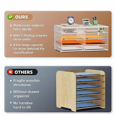 5 Tier Desktop Literature Organizer Mesh 8 Compartments File Sorter with Portable Handle