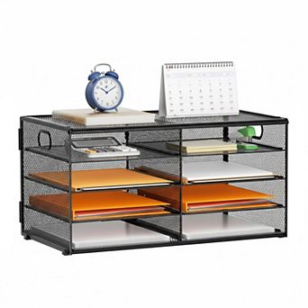 5 tier Desktop Literature Organizer Mesh 8 Compartments File Sorter with Portable Handle