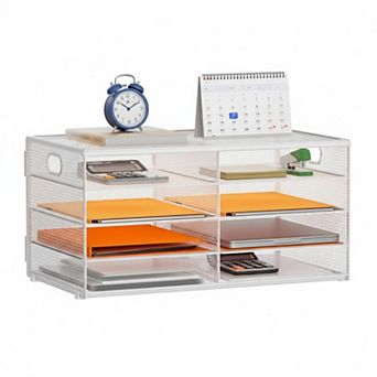 5 tier Desktop Literature Organizer Mesh 8 Compartments File Sorter with Portable Handle