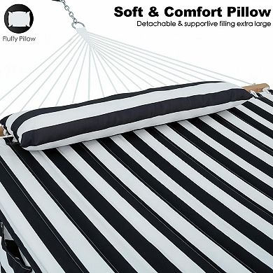2 Person 12ft Double Quilted Hammock with Spreader Bar Pillow Pockets 475lbs Capacity
