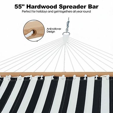 2 Person 12ft Double Quilted Hammock with Spreader Bar Pillow Pockets 475lbs Capacity