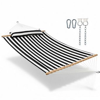 2 Person 12ft Double Quilted Hammock with Spreader Bar Pillow Pockets 475lbs Capacity