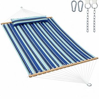 2 Person 12ft Double Quilted Hammock with Spreader Bar Pillow Pockets 475lbs Capacity