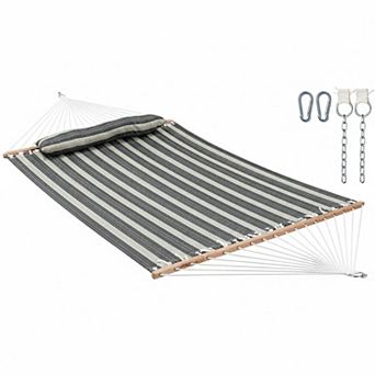 2 Person 12ft Double Quilted Hammock with Spreader Bar Pillow Pockets 475lbs Capacity
