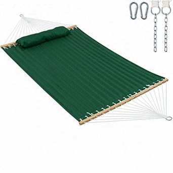 2 Person 12ft Double Quilted Hammock with Spreader Bar Pillow Pockets 475lbs Capacity