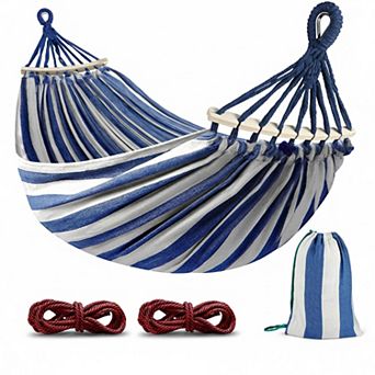 Portable Camping Hammock Anti-Roll 550lb Load 320G Canvas Metal Knot Straps Outdoor