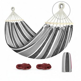 Portable Camping Hammock Anti-Roll 550lb Load 320G Canvas Metal Knot Straps Outdoor